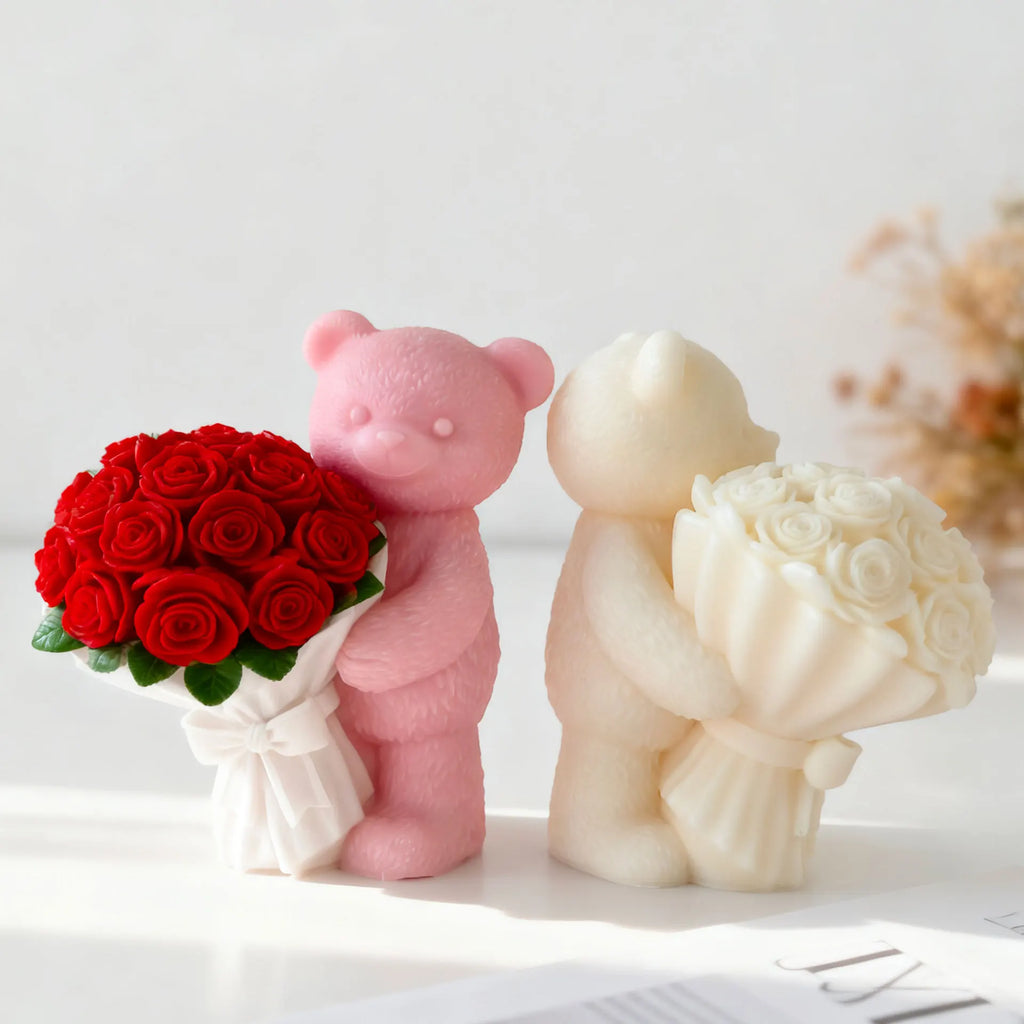 Walentynkowy Bukiet Róż Niedźwiedź Silikonowa Forma